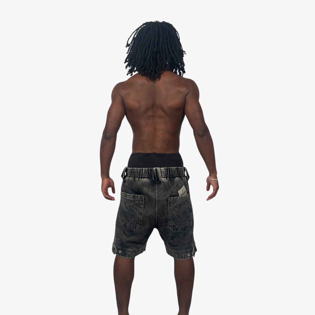 .S3V1 DARK GREY DENIM SHORTS