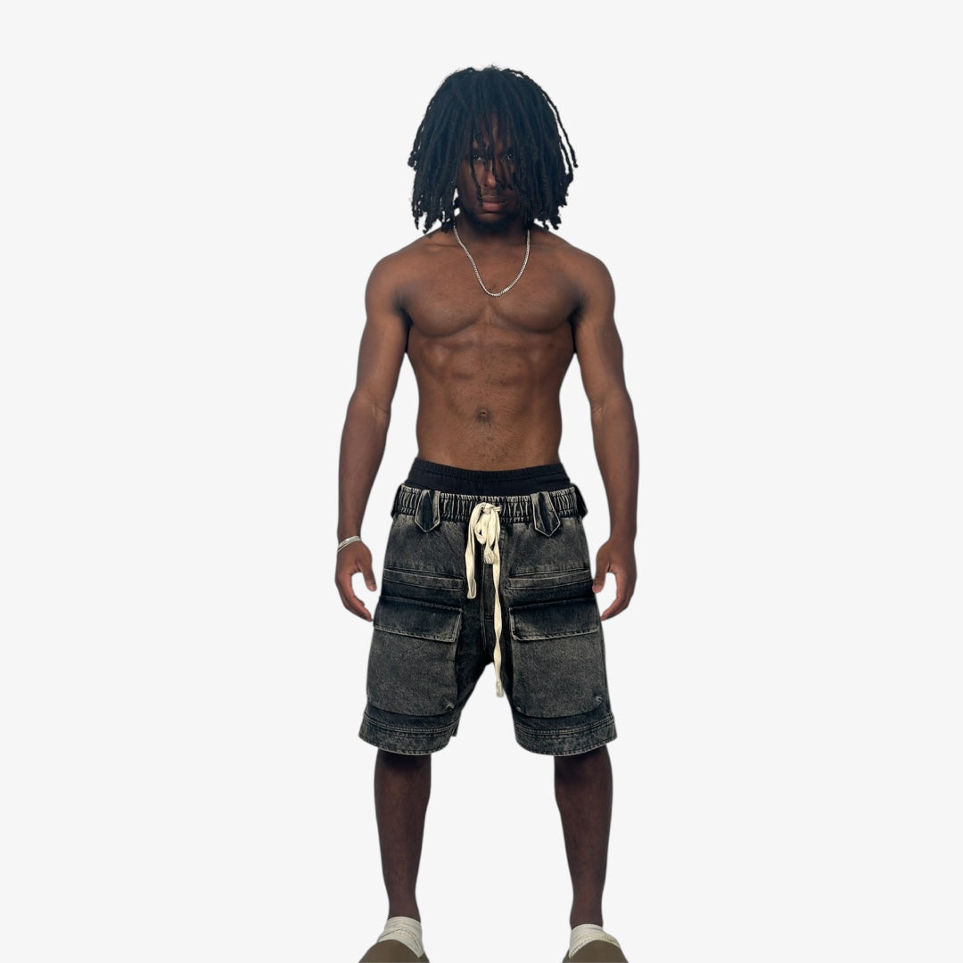 .S3V1 DARK GREY DENIM SHORTS